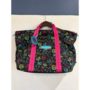 American Girl Bag Black with Pink Handles Zipper 24”x13”. Overnight bag Suitcase